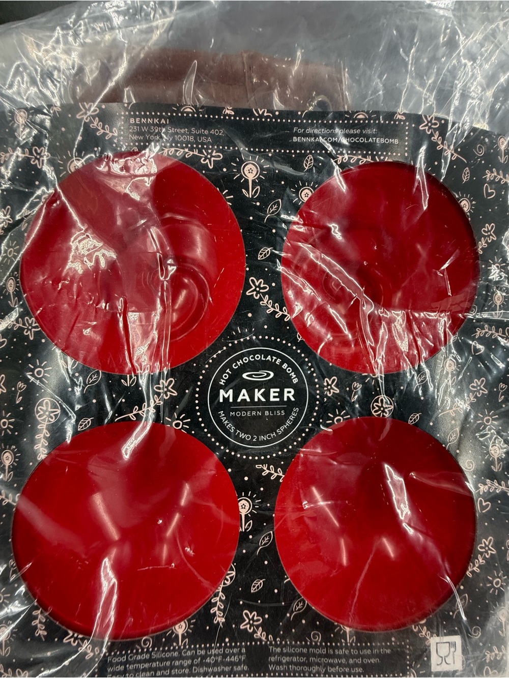 Marker Red Silicone Hot Chocolate Bomb Mold - 4 Cavity Cake Topper Mold